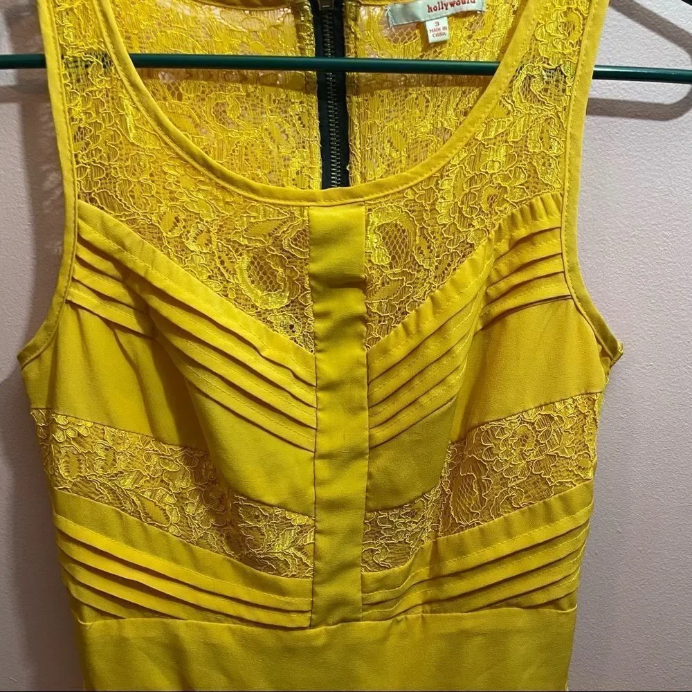 Hollywould Goldenrod Flowy Lace Wasp Waist Romper